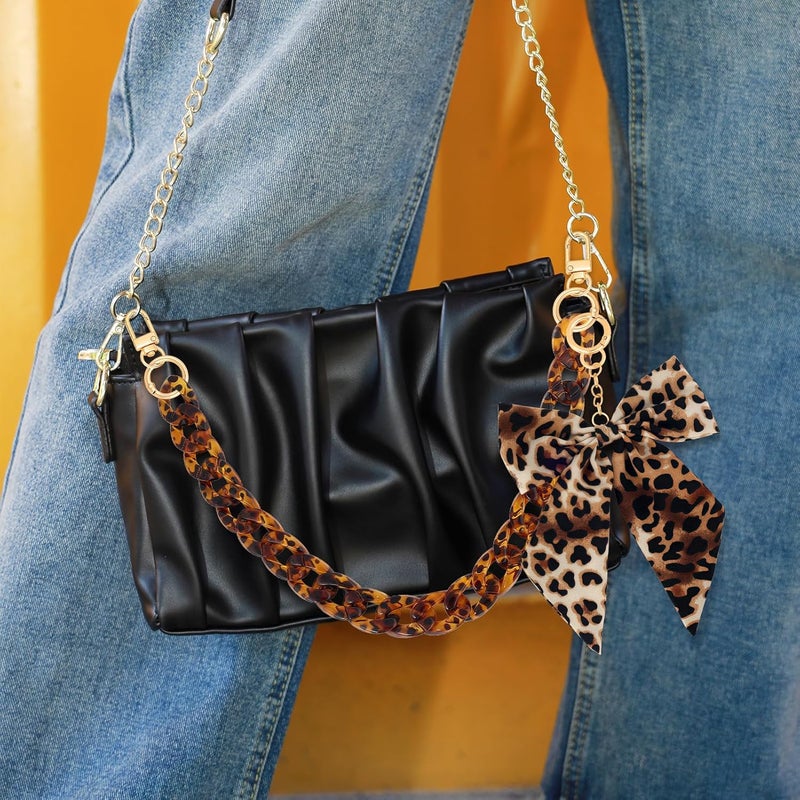 TUCEWP Leopard Print Purse Chain Strap 17.9 Inch Chunky Acrylic Bag Handle Shoulder Strap Replacement with Leopard Bow Keychain Charms Vintage Handbag Decoration Chain Bag Accessories Charms for Women - Image 2